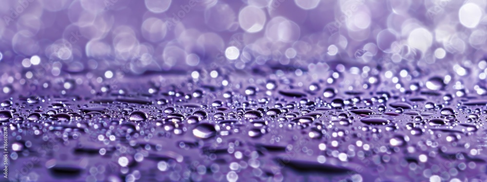 Purple Cells drops micro particles water close up macro view. AI generated image