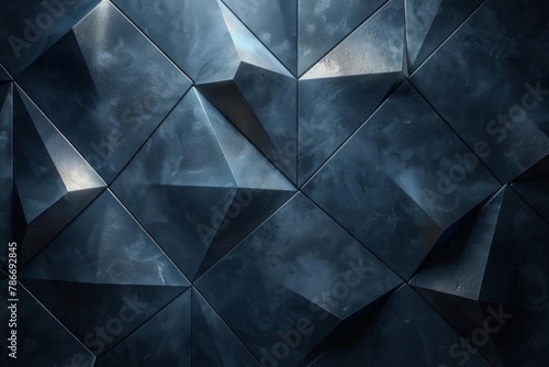 shimmering dark blue gradient background with geometric shapes and metallic texture