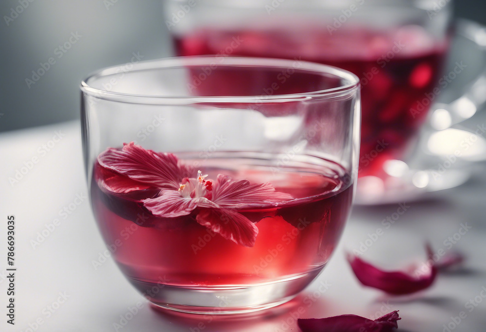 Cup of hibiscus tea isolated on white Vitamin tea for cold and flu Herbal tea close up Cup of hibiscus tea isolated on white Vitamin tea for cold and flu Herbal tea close up