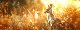 Kangaroo standing alert in a fiery landscape, invoking a sense of urgency and survival in the wild, Concept of wildlife conservation and the impact of climate change
