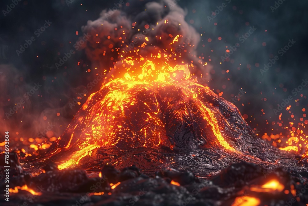 volcanic rock podium erupting with fiery lava dramatic magma display 3d illustration