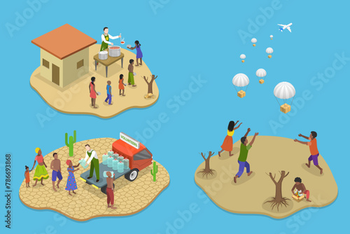 3D Isometric Flat Vector Illustration of Hunger Starvation, Malnutrition, Resource Outreach