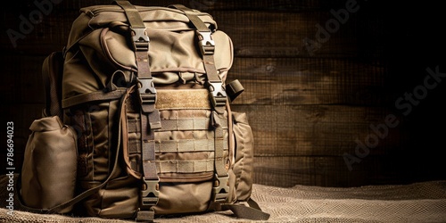 Rugged Military Tactical Backpack Ready for Adventure, Symbolizing Durability and Preparedness for Any Expedition, Generative AI photo