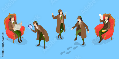 3D Isometric Flat Vector Set of Funny Detective Characters, Investigating Agency