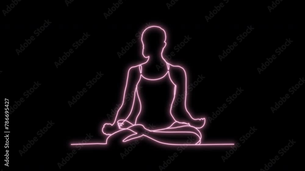 Woman Balancing in Yoga Pose: 4K Animation. One-Line Drawing and Continuous Style, Isolated Neon Light on Black Background Woman Balancing in Yoga Pose: 4K Animation. One-Line Drawing and Continuous Style, Isolated Neon Light on Black Background