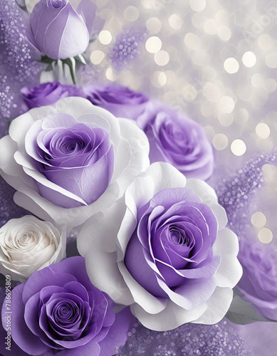 3D Purple and White Roses  A Sophisticated Floral Design with Ample Copy Space