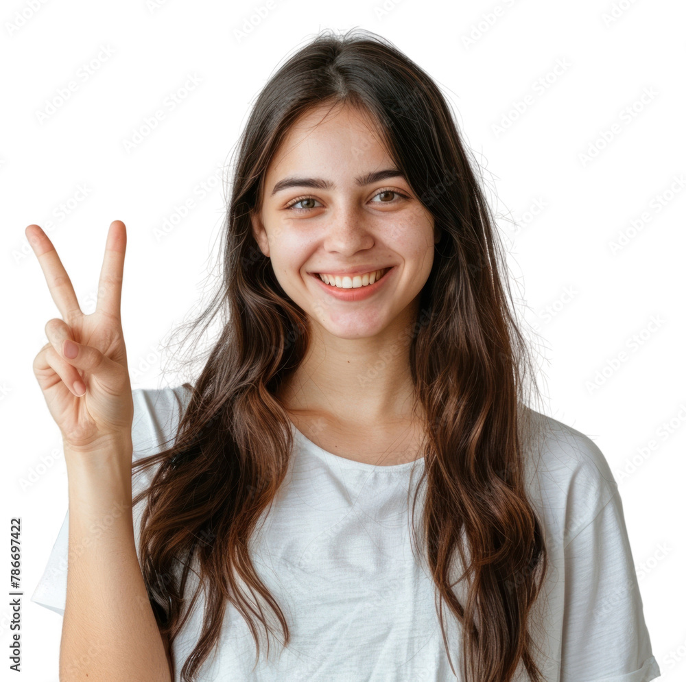 PNG Person making a peace sign cheerful portrait finger