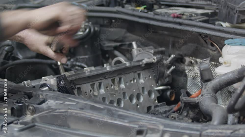 Repair and Assembly of Large Ratchet Wrench Parts of a Rebuilt Car Engine Footage. Repair and Assembly of Large Ratchet Wrench Parts of a Rebuilt Car Engine Footage.