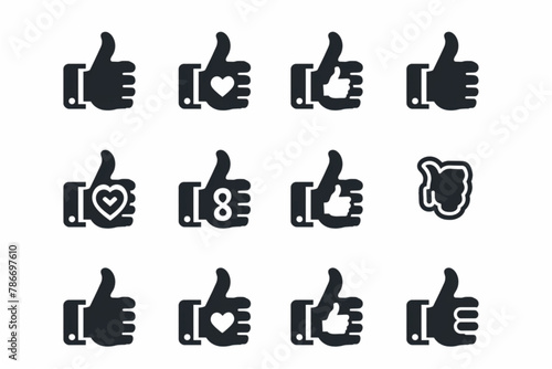Like icon set. Containing thumbs up, favorite, liked, favorable, positive, appreciation, affirmative, validation and more. Solid vector icons collection. vector icon, white background, black colour ic photo