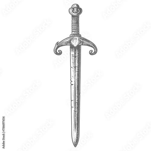 obselote rusty sword image using Old engraving style
