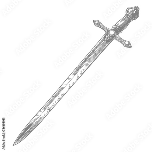 obselote rusty sword image using Old engraving style
