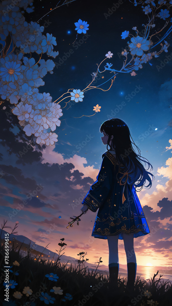 青い夜と一人の女 AI画像 ジェネレーティブAI 青い夜と一人の女 AI画像 ジェネレーティブAI