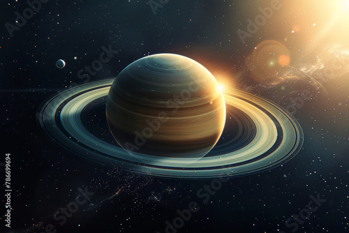 The planet Saturn in space created from a close position on text or inscriptions
