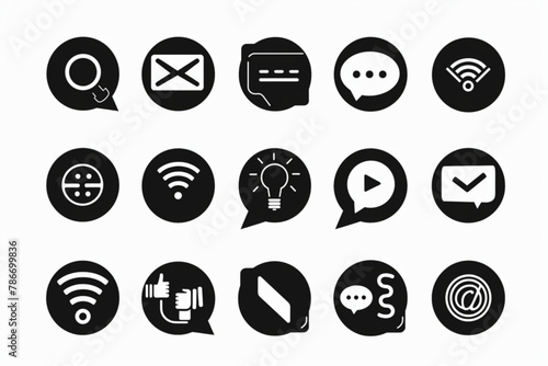 Speaking icon set. Communication icons collection. Containing discussion, speech bubble, talking, consultation and conversation icon vector illustration vector icon, white background, black colour ico
