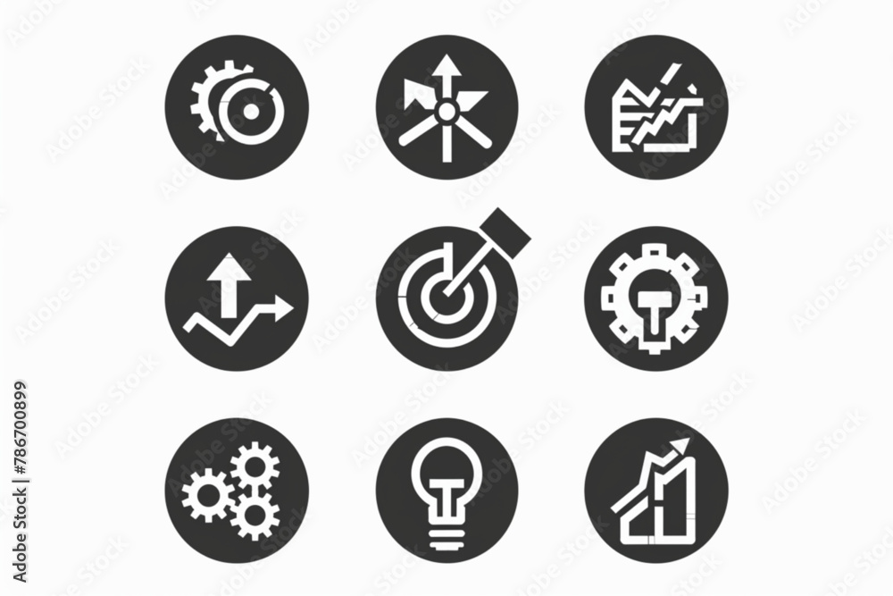 Success icon set. Successful business development, plan and process symbol. Solid icons vector collection. vector icon, white background, black colour icon