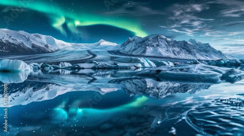 Majestic Northern Lights Over Glacial Lagoon Landscape
