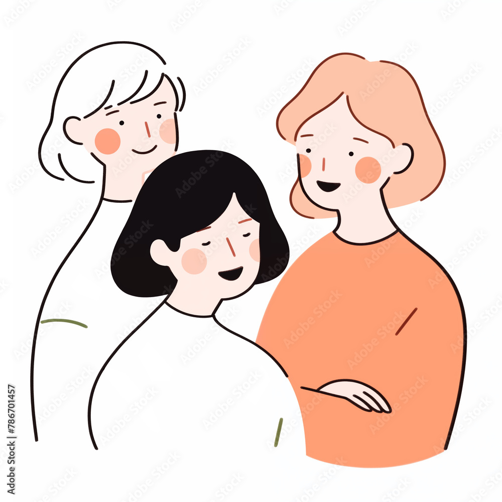 3人の女性、シンプルなイラスト、コミュニケーション、会話