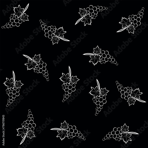 Grapevine floral ornament. Thick line pattern. Grape branches and leaves. Modifiable contour course. Vector line.