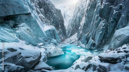 Majestic Frozen Glacier Landscape with Ethereal Blue Ice