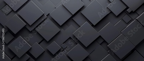 Abstract triangular mosaic tiles in dark black and anthracite gray concrete. Geometric fluted triangles create a textured wallpaper backdrop. photo