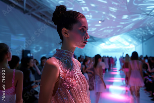 The runway of the best models during fashion week - close-up with space for text or inscriptions
 photo