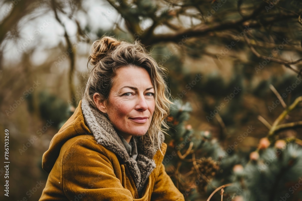 Portrait of a beautiful middle-aged woman in the forest. Portrait of a beautiful middle-aged woman in the forest.
