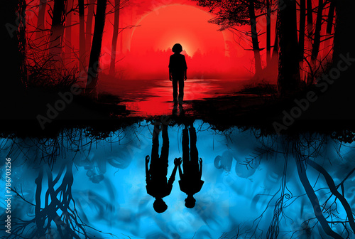 Children Searching for a Girl in an Alternate Dimension Upside Down Split Image Fantasy Art