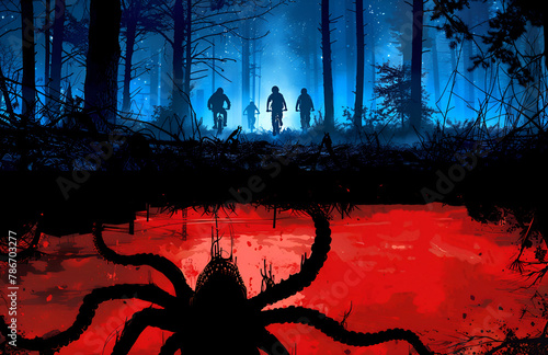 Children in an Alternate Dimension Being Watched by a Monster Upside Down Split Image Fantasy Art