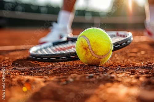 Tennis Ball and Racket on Tennis Court © denklim