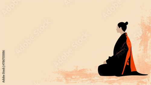 Serene Woman in Meditation Pose with Orange Blanket on Pastel Background