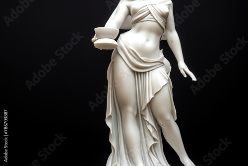 Greek Goddess Statue Made of White Marble on black background