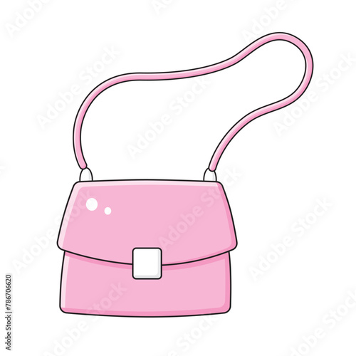 Pink purse handbag or crossbody shoulder bag isolated vector illustration