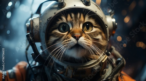 宇宙飛行士の猫ポートレート,Generative AI AI画像