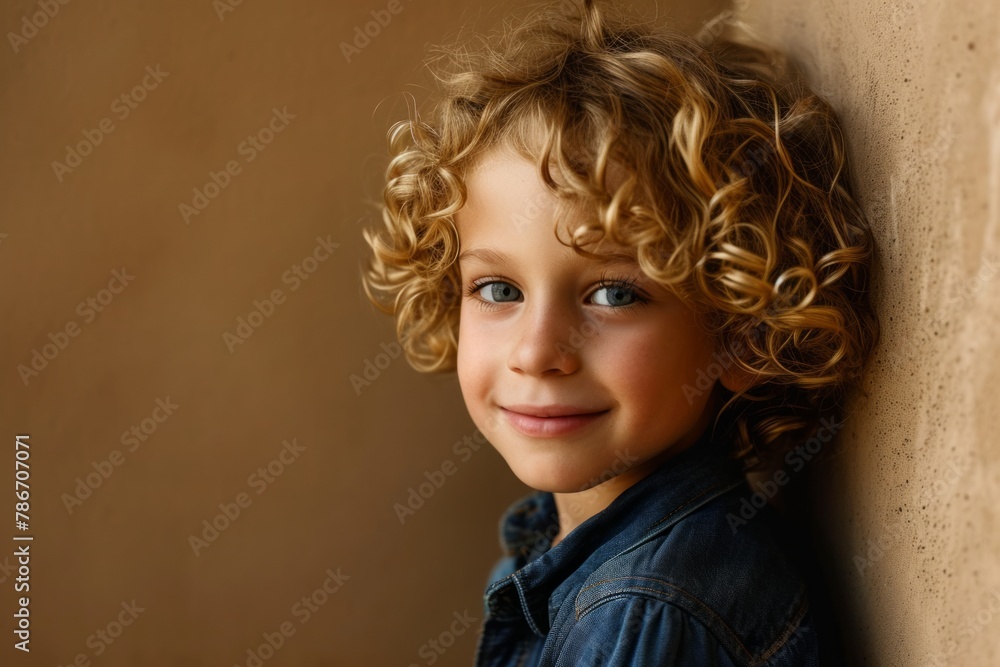 Portrait of a cute little boy with curly hair, looking at camera Portrait of a cute little boy with curly hair, looking at camera