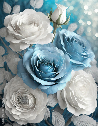 Blue and White Roses with Ample Design Space for Your Next Project. Mother's Day, Anniversary, Valentine's Day, Birthday, Nursery and more