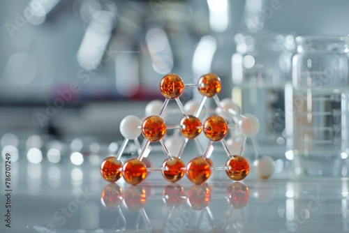 A model of a molecule is displayed on a table photo