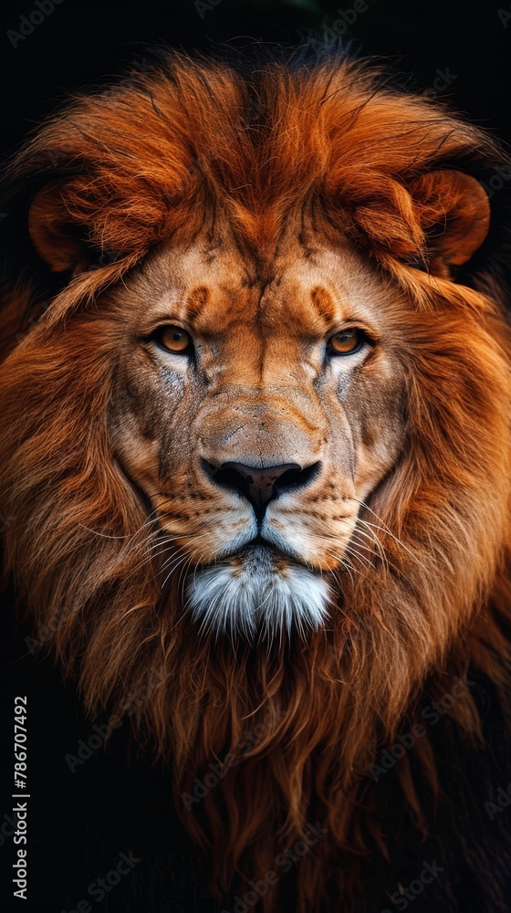 A lion with a long mane and a yellowish-orange face A lion with a long mane and a yellowish-orange face