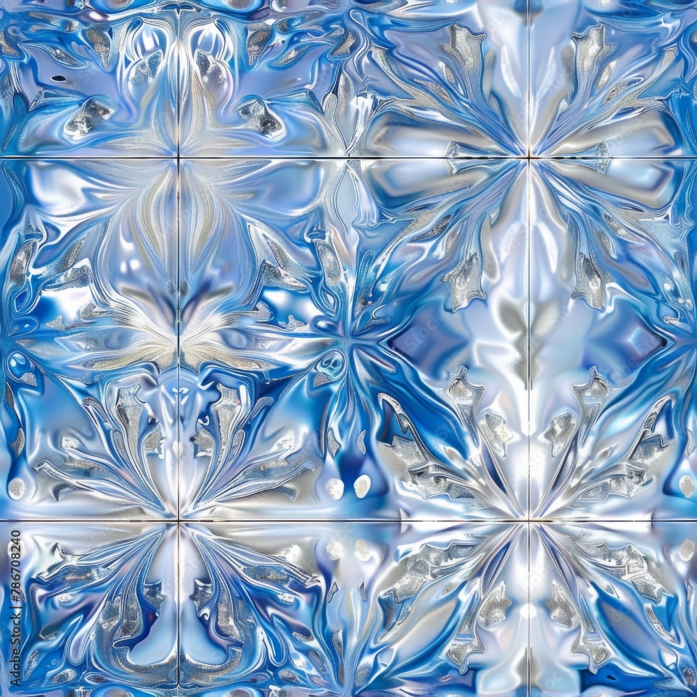 Intricate Blue Silver Floral Pattern in Digital Art Design Intricate Blue Silver Floral Pattern in Digital Art Design