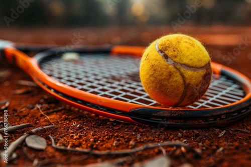 Tennis Racket and Tennis Ball on the Ground