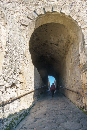 Narrow corridor of the town gate Porta Marina, Pompeii, Campania, Naples