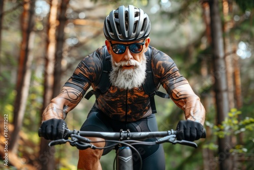 Man Riding a Bike Through a Forest