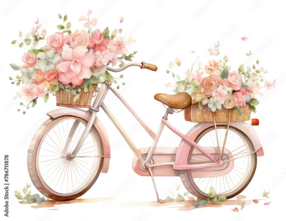 PNG Cute bicycle delivery flowers vehicle wheel plant.