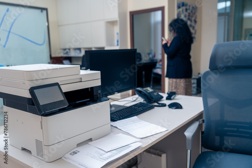 Office, working room, printer on table, business concept