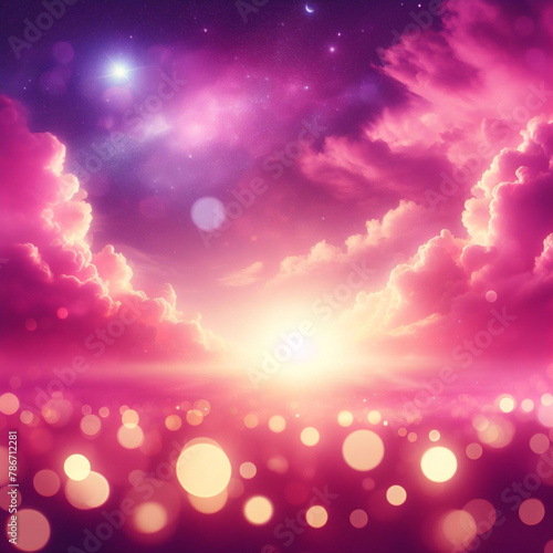 Purple unicorn background. Pastel watercolor sky with glitter stars and bokeh. Fantasy galaxy with holographic texture. Magic marble space.