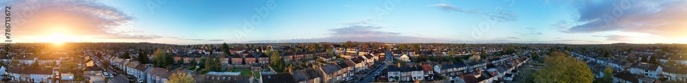 Aerial View of Residential Homes at Luton City of England UK During Sunrise.