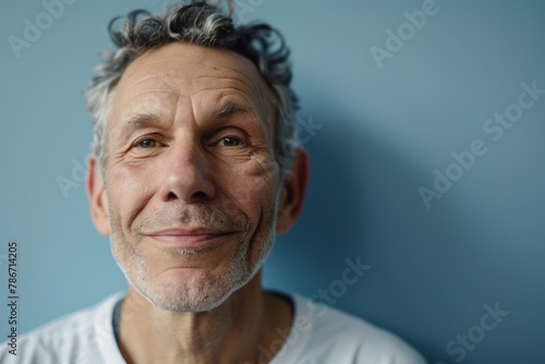 Portrait of a happy senior man with grey hair and freckles
