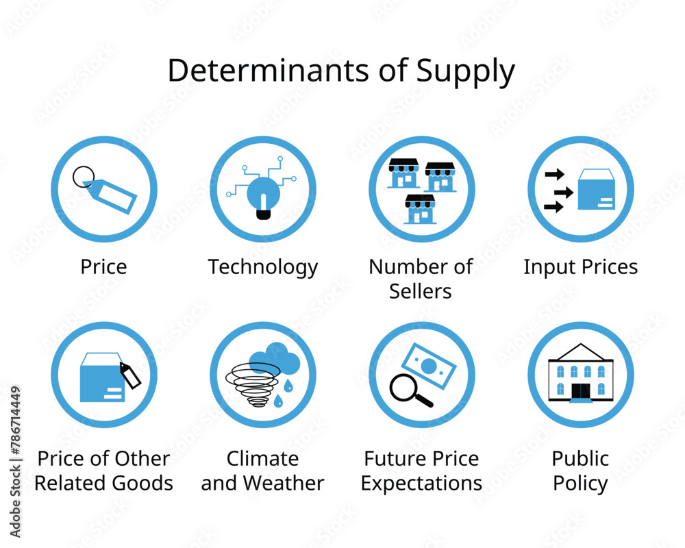 Determinants Of Supply in Economics for price, technology, number of sellers, input prices, government, weather Determinants Of Supply in Economics for price, technology, number of sellers, input prices, government, weather