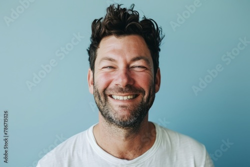 Man Cheerful Studio Portrait Smiling Face Expression Copy Space