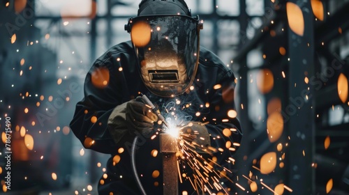 Welder crafting metal structures with precision photo