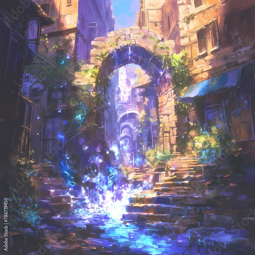 Explore the captivating narrow cobblestone alleyways of a picturesque old town with this beautifully detailed image.
